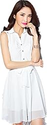Belted Pleated Summer Sleeveless Chiffon/Polyester  Dress