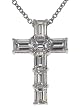 18k White Gold Emerald Cut Diamond Cross Pendant (4.32 cttw, E-F Color, VS1 Clarity), 16"