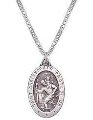 0.925 Sterling Silver Saint Christopher Protection Pendant and 16, 18, 20 or 24 inch 1mm box chain Necklace