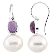 14K White Gold Paspaley South Sea Cultured Pearl and Amethyst Earrings - 12.00mm