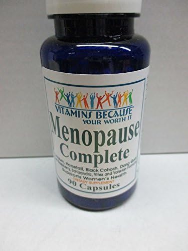 VITAMINS BECAUSE YOUR WORTH IT MENOPAUSE COMPLETE CALCIUM, HORSETAIL, BLACK COHOSH, DANG QUAI RED RASPBERRY, SCHIZANDRA, VITEX AND VALERIAN FORMULA SUPPORTS WOMEN'S HEALTH DIETARY SUPPLEMENT 90 CAPSULES