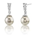 Cute Sophistication: Sterling Silver Bridal Style White Pearl CZ Diamond Drop Earrings