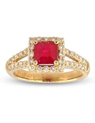 1.73ct tw Ruby and Diamond Split Shank Enagement Ring set in 14k Gold
