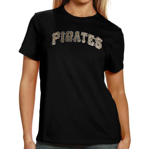 Pittsburgh Pirates Ladies Sequin Jersey Logo Premium T-Shirt - Black (Small)