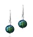 Sterling Silver Dichroic Glass Single Blue/Green on Black Bead Earrings