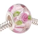 Murano Style Glass Lampwork Bead Fits Pandora Pink With Rose 13mm (1)