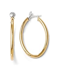 14k White and yellow gold Leslies Two tone Polished and Diamond cut Oval Hoop Earrings