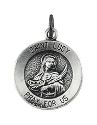 St Lucy Round Medal Pendant in Sterling Silver with Chain 18.25MM