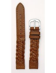 Ladies Braided Italian Leather Watchband Tan 13mm Watch Band