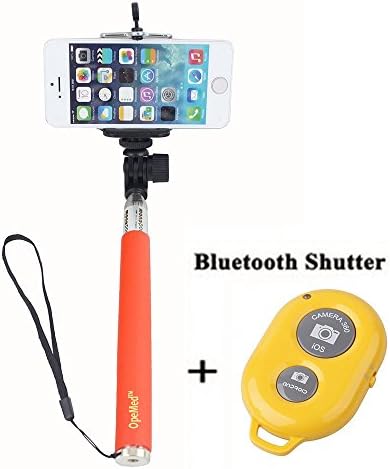 OpeMed(TM) Extendable Self Portrait Selfie Handheld Stick Monopod Pod + Bluetooth Wireless Remote Control Camera Shutter Release Self Timer For iPhone Samsung camera with 1/4 inch Screw Hole (Orange)