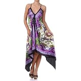 Butterfly Paisley Design Silk Feel Handkerchief Hem Criss Cross Back Adjustable Maxi / Long Dress