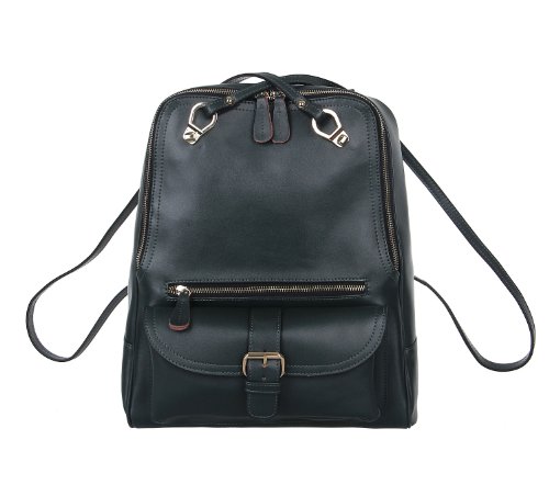 Plusminus High quality new fashion 100% leather with fine Light Gold Hardware Glamour clutch backpack satchel for christmas for women leather bag (Deep green)