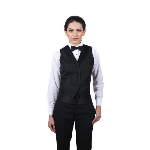 Women's Black Full Back Tuxedo Vest with Black Lapel