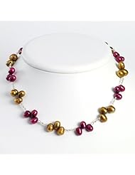 Sterling Silver Golden & Purple Cultured Pearl Necklace