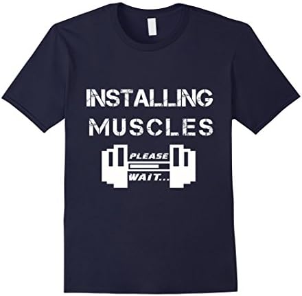 Gym T-Shirts for Men : Installing Muscles Please Wait - Male Medium - Navy