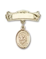 Gold Filled Baby Badge with St. George Charm and Arched Polished Badge Pin
