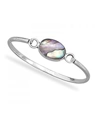 MMA Silver - Oval Abalone Shell Inlay Bangle Bracelet