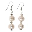Handmade White Freshwater Pearl Drop Earrings With Faceted Silver Accent Beads