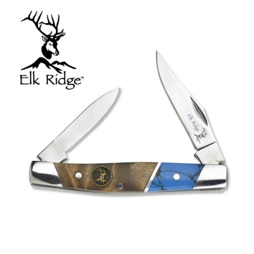 New Master Cutlery 2 Mirror Finished Blade Knife Burl Wood Turquoise Handle Includes Round Tin Box