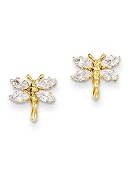 MadiK® 14k Yellow Gold Polished Dragonfly with Marquise Cut CZ Post Earrings