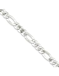 .925 Sterling Silver 7.5mm Polished Flat Figaro Chain