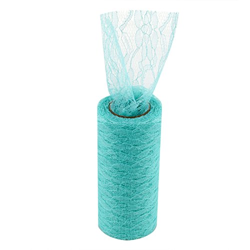 Vlovelife Teal Green 6"x 10Yards Vintage Lace Roll Netting Lace Fabric Polyester Tulle Roll For Tutu Skirt Table Runner Chair Sash Bow DIY Wedding Party Art Craft Decor (1 Roll, Teal Green)