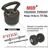 MiR Pro 78Lbs Adjustable Kettlebell / Quickly adjust from 18lbs to 78lbs + FREE Solid Dumbbell Handle (MIR Weights compatible with both MIR Kettlebell and dumbbell bar) (Holiday Sale - 40% Off)