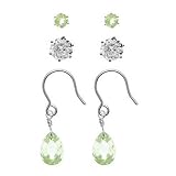 Sterling Silver Earrings Set with Peridot CZ Briolette Drop - 3mm Peridot CZ Stud - 5.25mm CZ Stud