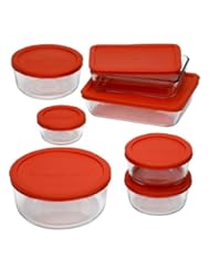 Kitchen: Pyrex 14 Piece Bake and Store Set with Red Plastic Covers - Pyrex