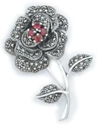 Silverflake -Marcasite Rose Pin Brooch w Cubic Zirconia CZ