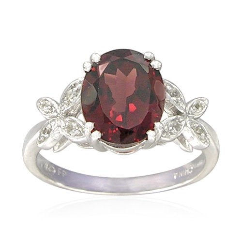 Sterling Silver Oval-Shaped Garnet Ring, Size 9