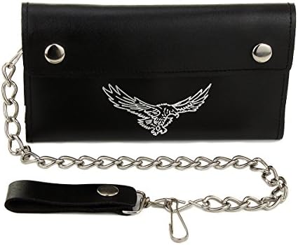 Mens Trucker Biker Leather Trifold Organizer Chain Wallet Soaring Eagle