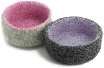 Color Block Knitted Felted Bowl Dove Gray &amp; Pink Or Cobblestone Gray and Lilac