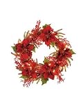 GKI Bethlehem Lighting Mixed Poinsettia 30-Inch Christmas Christmas Wreath with 50 Clear Mini