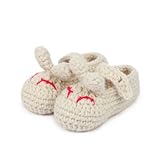 C-Princess手編み風 可愛い柄 新生児 ベビーニットシューズ 11cm 0-18ヶ月赤ちゃんに 出産お祝いプレゼントにも ファーストシューズ ボタン 兔子 (ライトグレー)