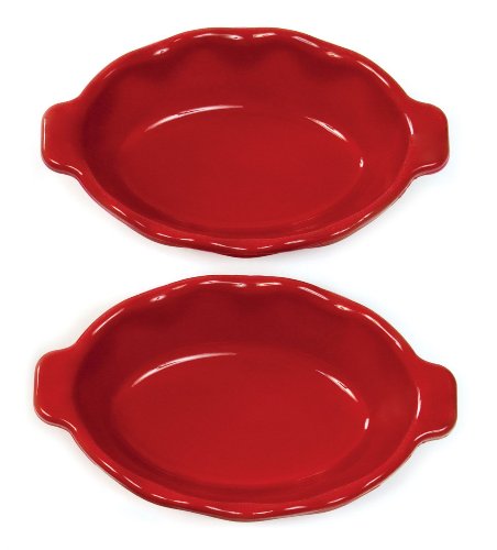 Silicone Solutions Set of Two Individual Ruffled Edge Oval Bakers, Burgundy