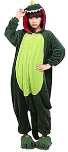 WOWcosplay Unisex-adult Kigurumi Onesie Fire Dragon Pajamas,Green Dinosaur L