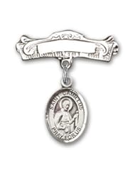 Sterling Silver Baby Badge with St. Camillus of Lellis Charm and Arched Polished Badge Pin