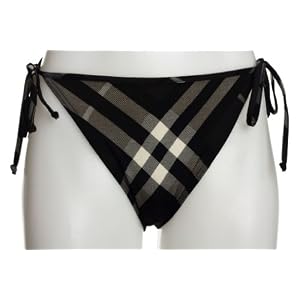 Buy BURBERRY Ladies Exploded Black Check String Bikini Swimsuit Bottom by Burberry