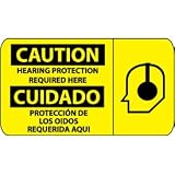 Bilingual Plastic Sign - Caution Hearing Protection Required