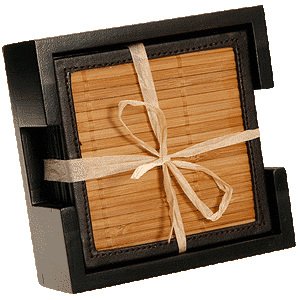 Thirstystone Bamboo Coaster Set with Wood Holder 6 Coasters Included