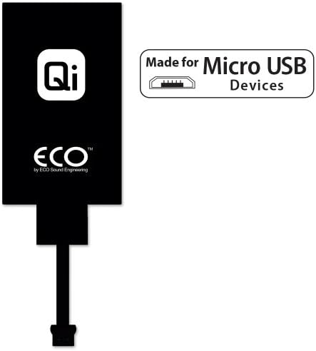 ECO Sound Engineering Micro USB Qi Receiver for Wireless Charging - Makes Any Cell Phone with a Micro USB Plug QI-Compatible - Black