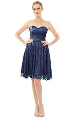 Strapless Lace Short Evening Dress/Bridesmaid Dress/Party Dress/Wedding Dress 