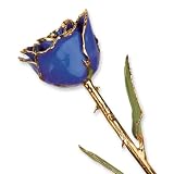 Long Stem 24k Dipped Gold Trim Blue Violet Pearl Rose With Gift Box