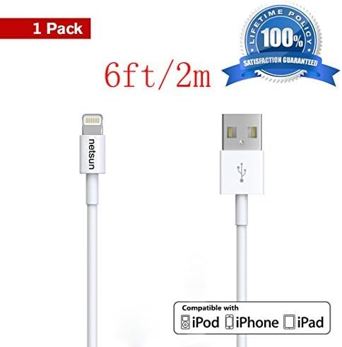 iPhone cable,Certified NetSun(TM) 1 Pack 6Ft/2m 8 Pin Lightning to USB Sync and Charging Cable for Apple iPhone 6 / 6 Plus / 5s / 5c / 5, iPod 7, iPad Mini / Mini 2/ Mini 3, iPad 4 / iPad Air / Air 2