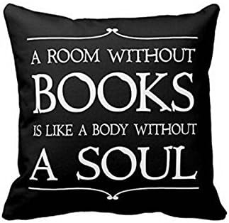 Guse case "A Room Without Books Is Like A Body Without A Soul" Quote Cotton Throw Pillow Case Home Custom Cushion Cover 18 X 18 Inch One Side