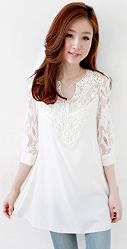 7分袖 Aライン レース シフォン ブラウス チュニック