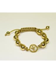 14kt Yellow Gold Diamond Pave Peace Charm Beads Macrame Bracelet