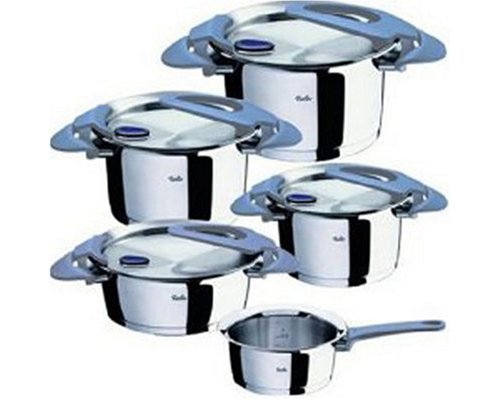 Fissler 1611505000 Topfset Intensa 5-teilig, blaue Griffe silber