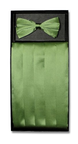 SILK Cumberbund & BowTie OLIVE GREEN Men's Cummerbund & Bow Tie Set